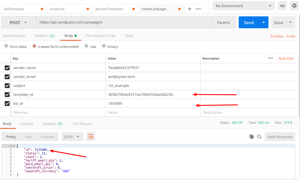 Значение параметра «template_id» настройках API сервиса SendPulse. Значение параметра «template_id» настройках API сервиса SendPulse.