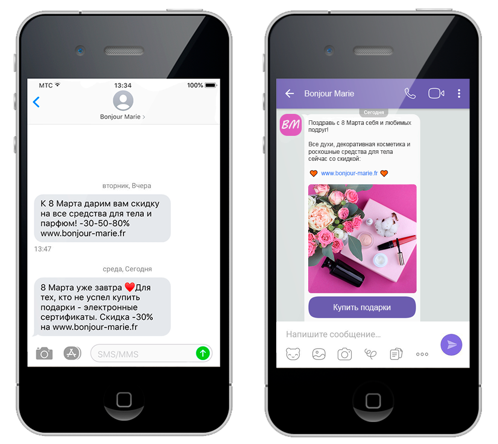 Пример рассылок к 8 Марта через SMS и Viber Пример рассылок к 8 Марта через SMS и Viber