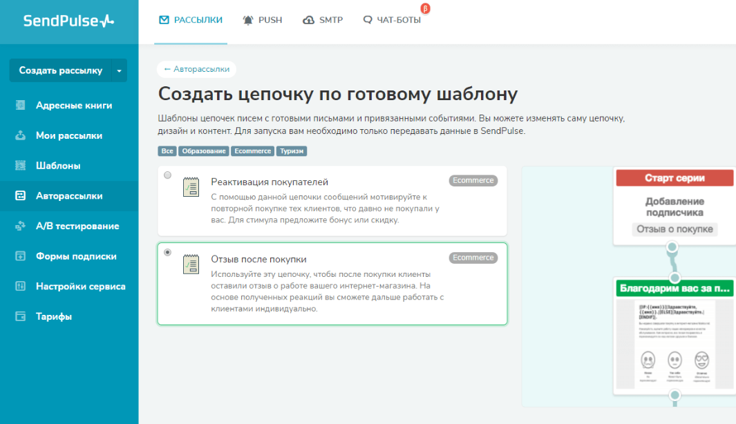 Готовая цепочка для сбора отзывов в рассылках Готовая цепочка для сбора отзывов в рассылках