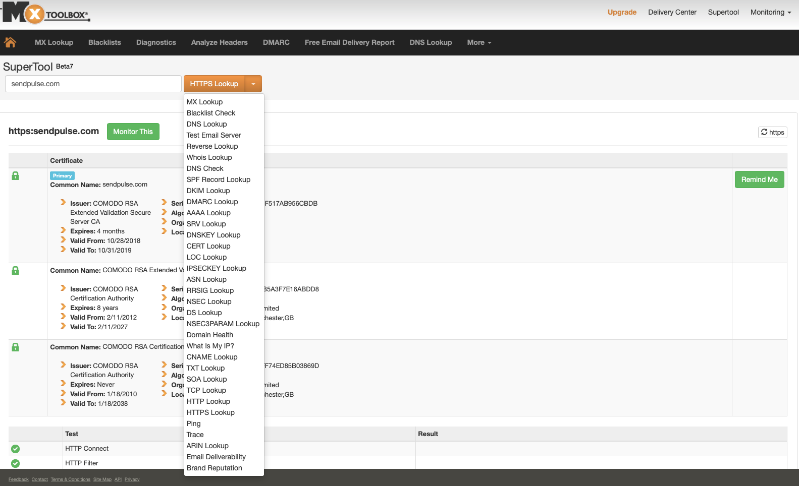 Интерфейс сервиса MXToolbox для проверки настроек домена Интерфейс сервиса MXToolbox для проверки настроек домена