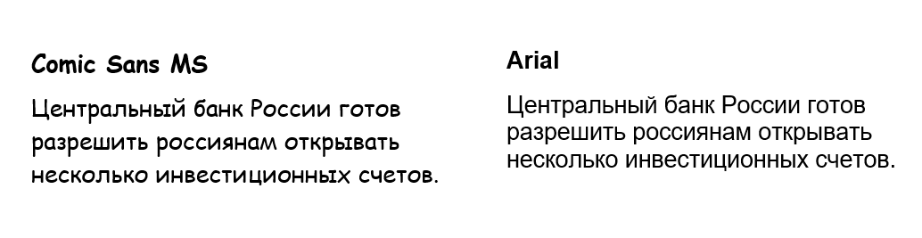 Сравнение шрифтов Comic Sans MS и Arial Сравнение шрифтов Comic Sans MS и Arial