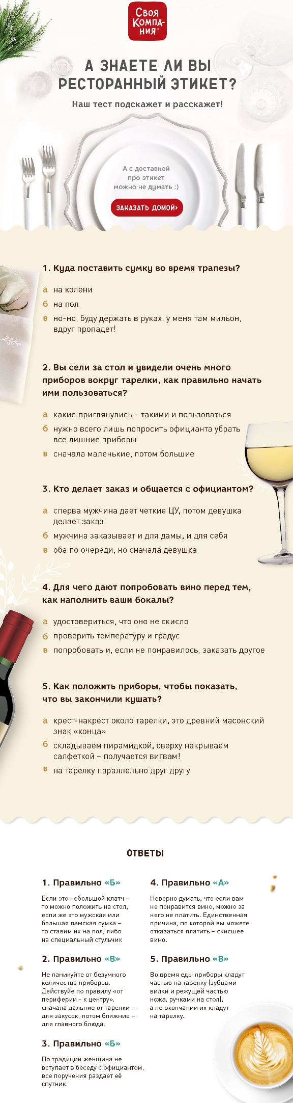 Развлекательный пост в рассылке ресторана Развлекательный пост в рассылке ресторана