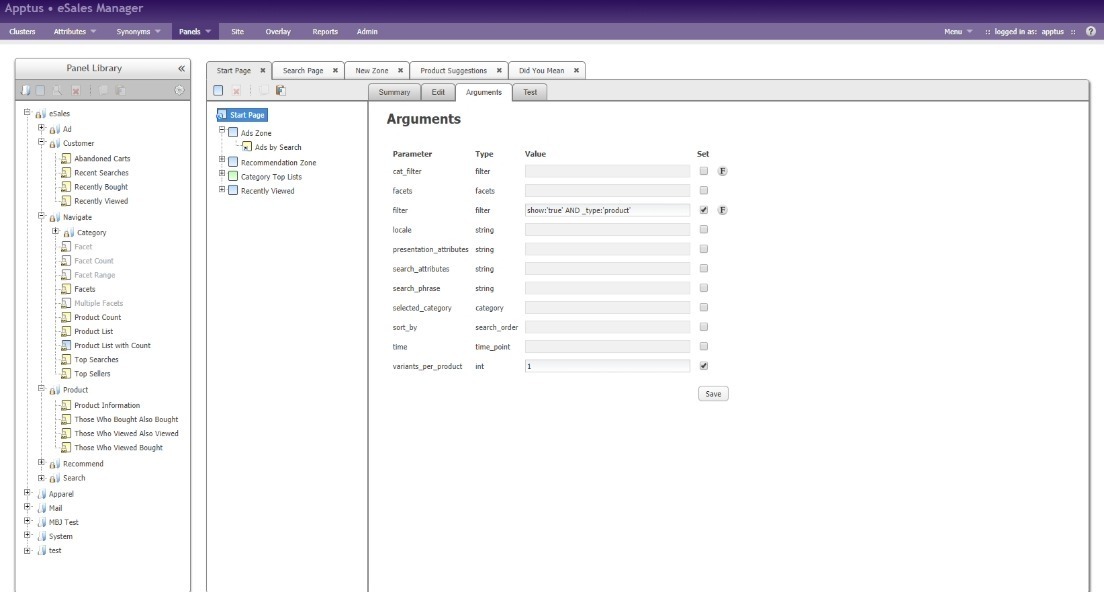 Apptus eSales interface Apptus eSales interface