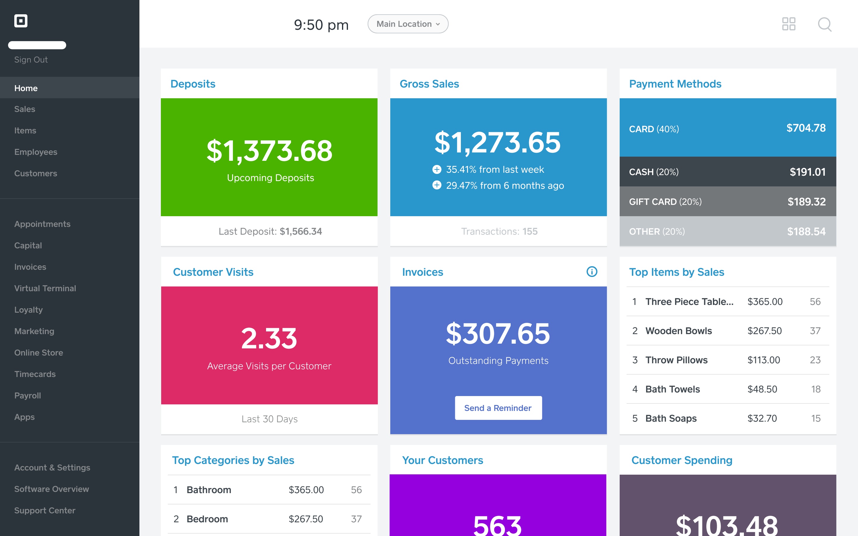 Square Payments interface Square Payments interface