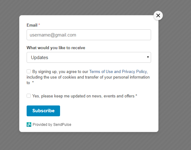 Pop-up form created with SendPulse Pop-up form created with SendPulse