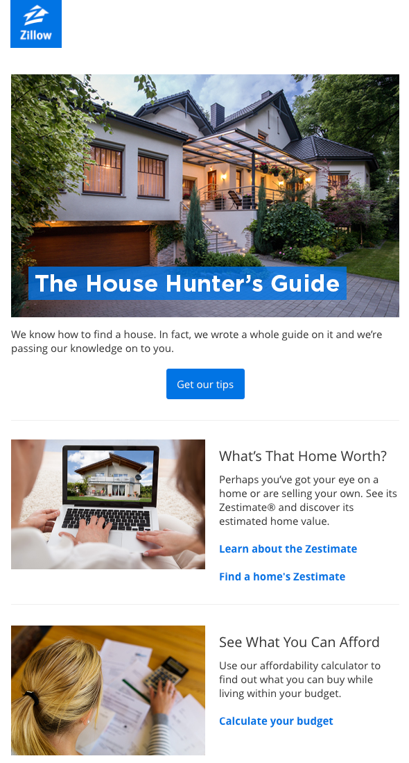 Email with tips from Zillow Email with tips from Zillow