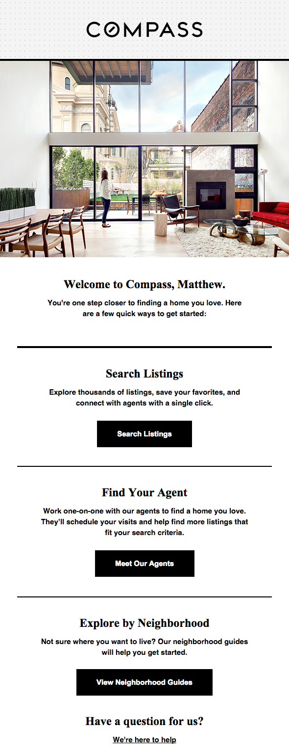Welcome email from Compass Welcome email from Compass