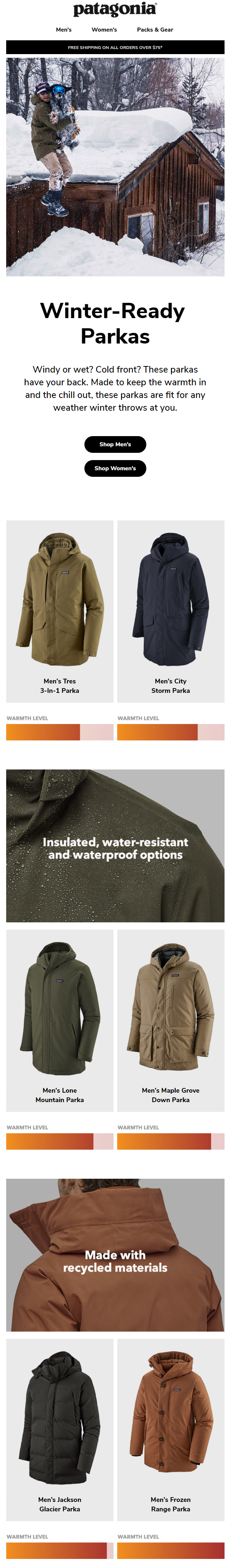 An email with the product launch from Patagonia An email with the product launch from Patagonia