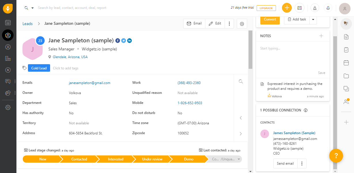 freshsales crm software interface freshsales crm software interface