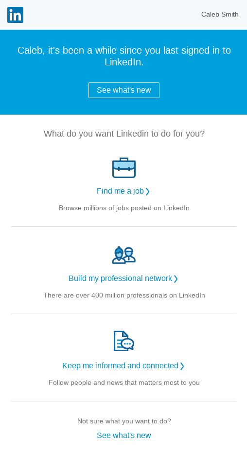 re-engagement email example by LinkedIn re-engagement email example by LinkedIn
