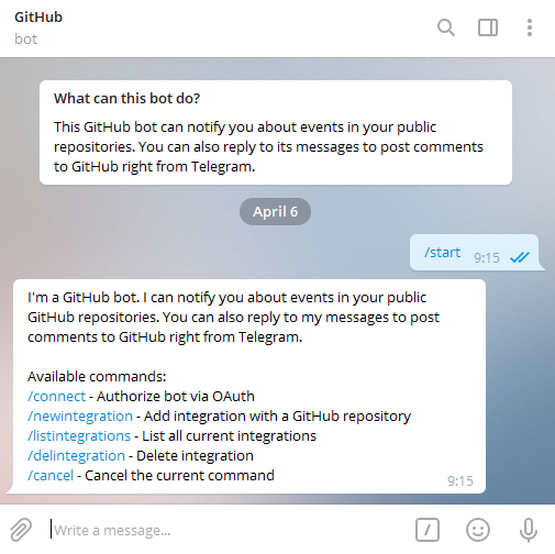 github telegram chatbot github telegram chatbot