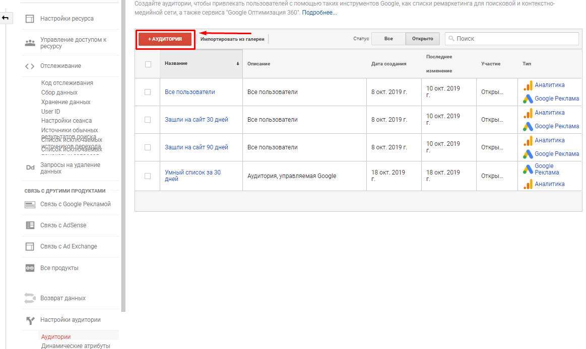 Создание новой аудитории для ремаркетинга в Google Analytics Создание новой аудитории для ремаркетинга в Google Analytics