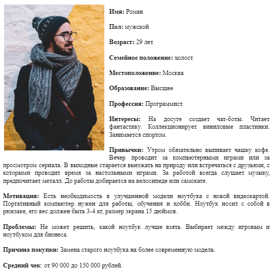 Пример, как составить аватар клиента Пример, как составить аватар клиента