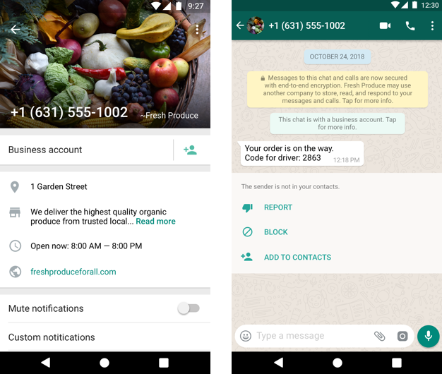 Пример отображения аккаунта компании в WhatsApp для пользователей Пример отображения аккаунта компании в WhatsApp для пользователей