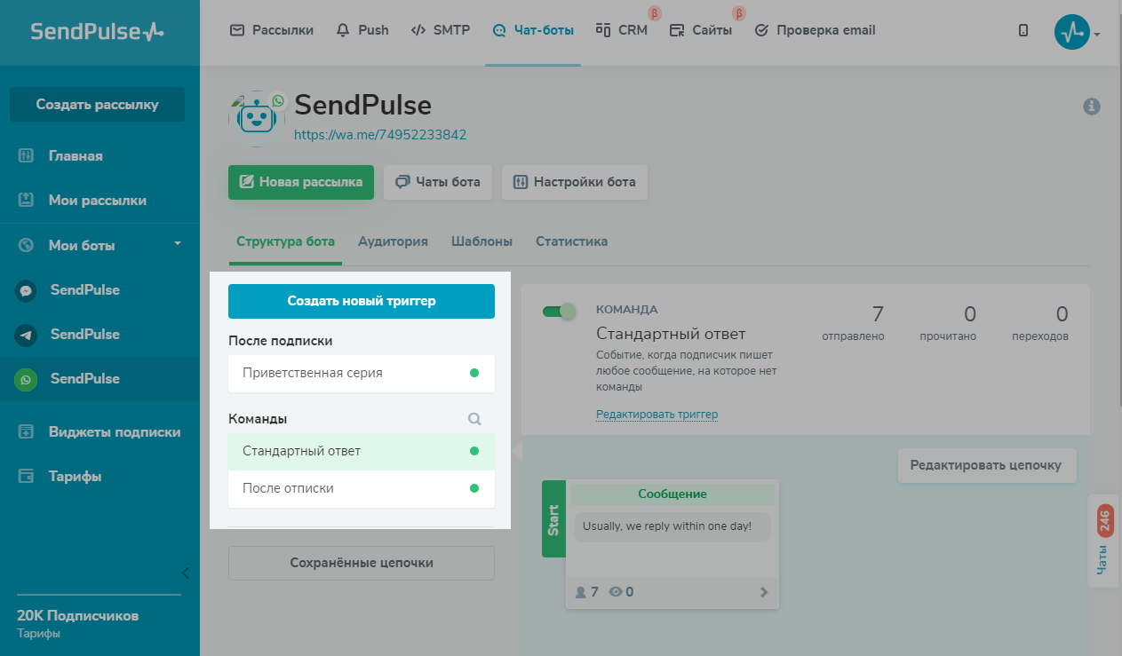 Предустановленные триггеры для старта цепочки чат-бота Предустановленные триггеры для старта цепочки чат-бота