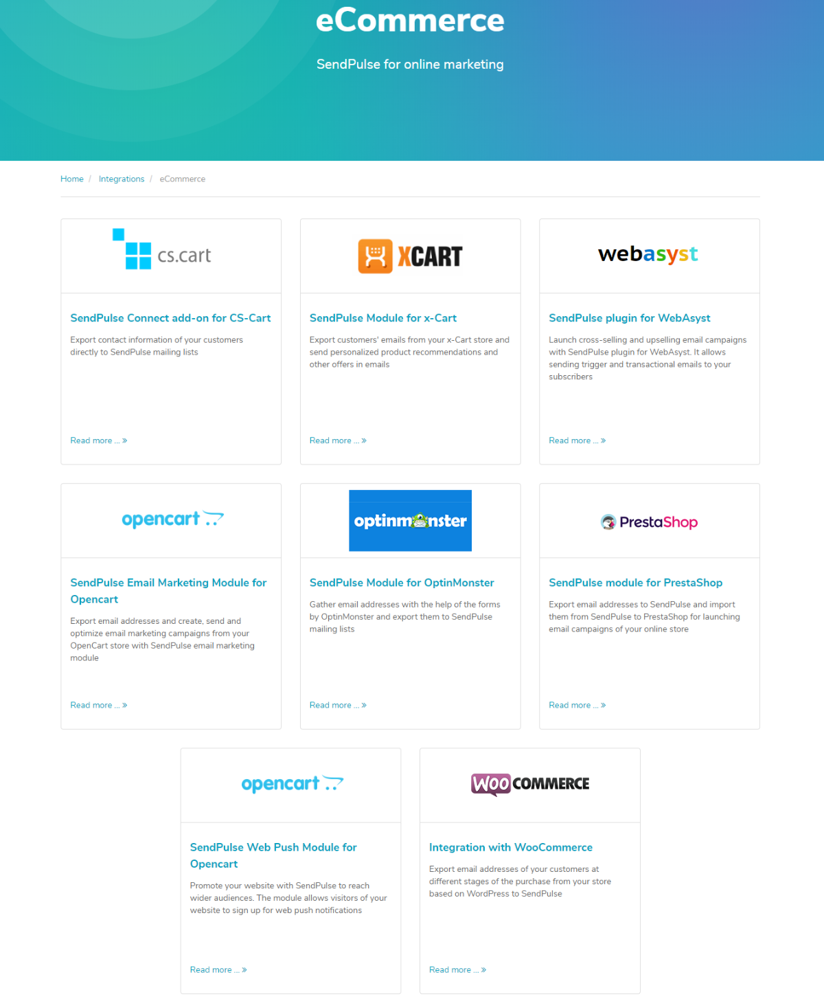 sendpulse integrations for ecommerce
