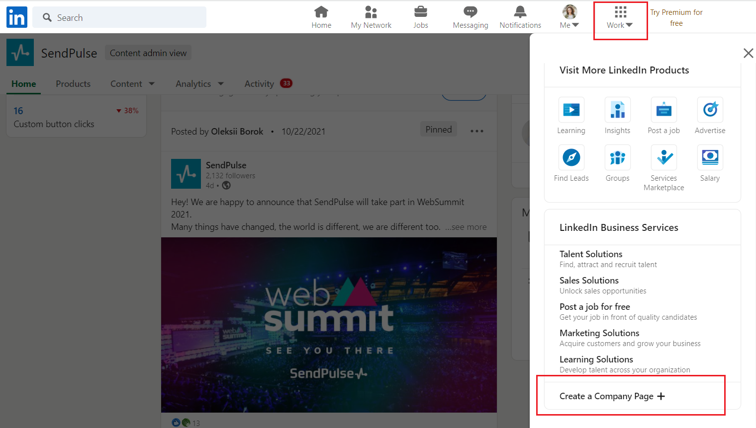 Creating a LinkedIn company page Creating a LinkedIn company page